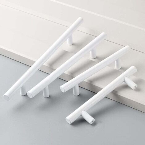 Lot de 4 Poignee Meuble Blanc,Ø12mm Poignée de Meuble Boutons de portes Cuisine Blanc T Poignées Placard Tiroir, Entraxe 96mm