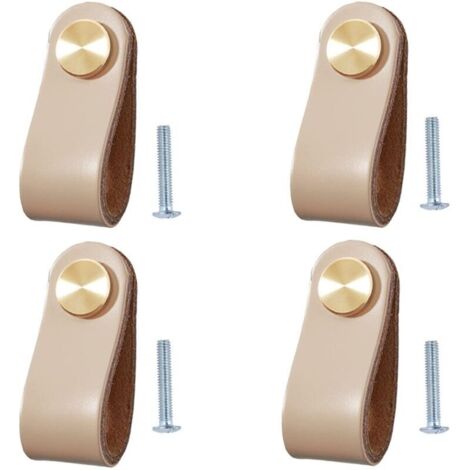 Lot de 4 Poignée Meuble Cuir, Bouton de Portes Placard Poignee Cuir Bouton de Tiroir, Poignee de Meuble Vintage pour Armoires, Commode, Cuisine, Salle de Bain (kaki)