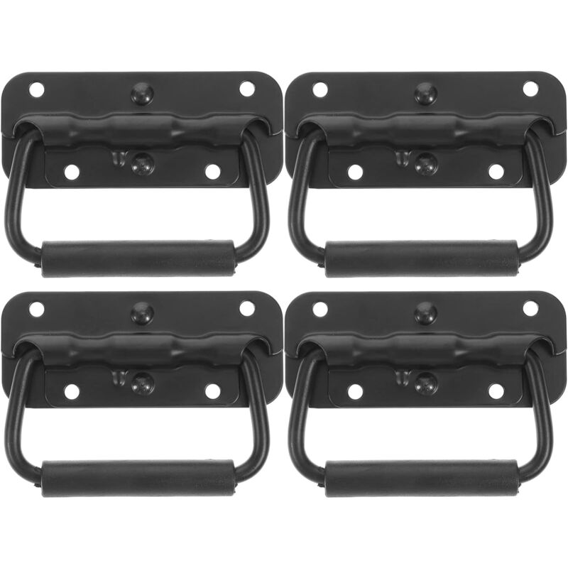 Lot de 4 poignées à anneau de traction, à ressort en acier inoxydable, noires, pour coffre, montage en surface, pour boîtier de transport (100 mm)