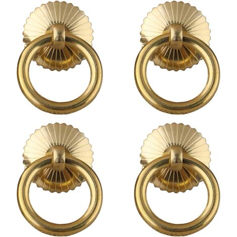 Lot de 4 poignées anneaux en laiton antique de style chinois pour meubles de cuisine, armoires et tiroirs, style rétro, petites poignées (dorées)