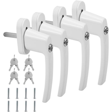 Lot de 4 poignées de fenêtre verrouillables en aluminium - Sécurité enfant - Avec serrure de 35 mm de longueur de goupille - Blanc