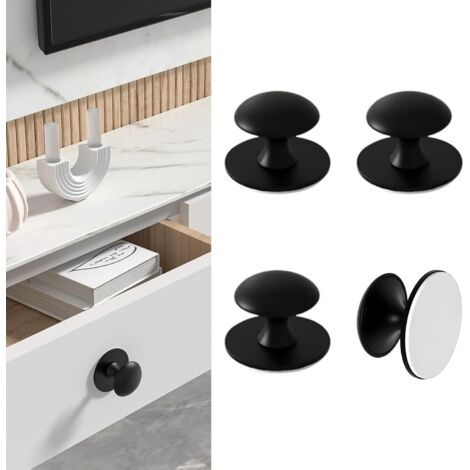 Lot de 4 poignées de meuble auto-adhésives, poignées de meuble noires, poignées de meuble auto-adhésives en acier inoxydable, peuvent être fixées aux tiroirs, portes de douche, miroirs et poignées de 