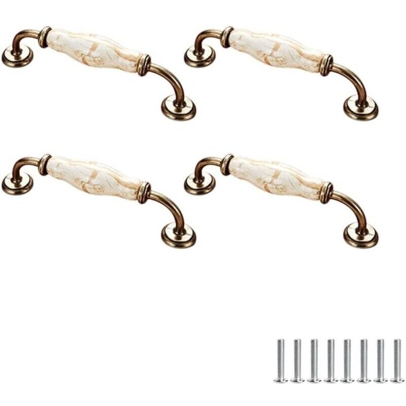 Lot de 4 poignées de meubles, en céramique, style vintage, motif floral, pour porte d'armoire, tiroir, penderie, tringle à vêtements, 128 mm