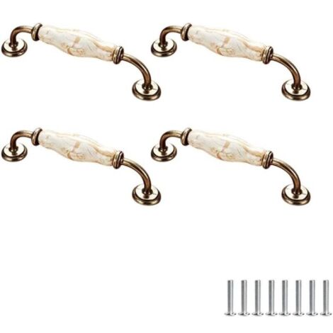 Lot de 4 poignées de meubles, en céramique, style vintage, motif floral, pour porte d'armoire, tiroir, penderie, tringle à vêtements, 128 mm
