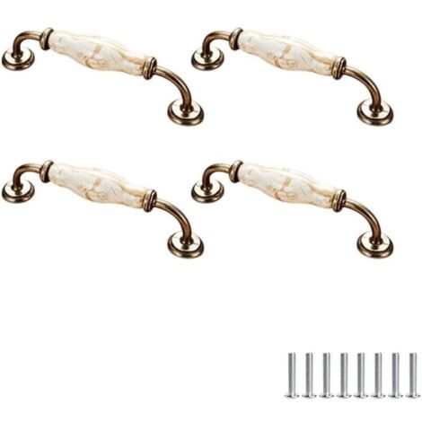 Lot de 4 poignées de meubles, en céramique, style vintage, motif floral, pour porte d'armoire, tiroir, penderie, tringle à vêtements, 128 mm