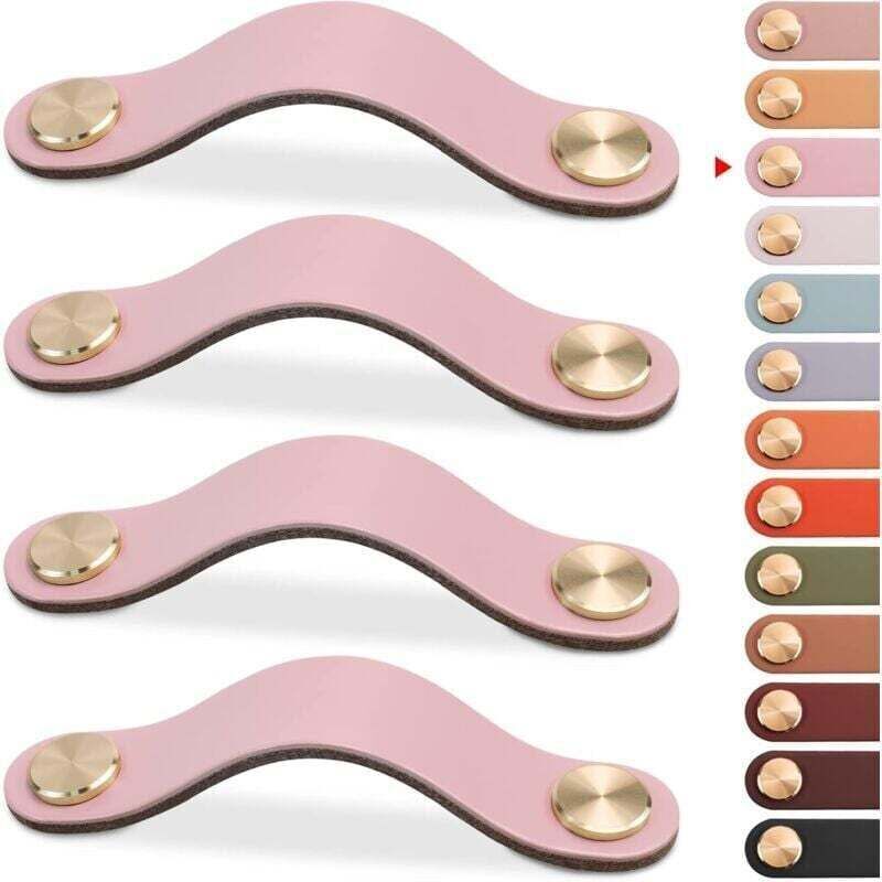 4 Poignées Meuble Cuir Vintage Boutons Porte Armoire Tiroir Cuisine Salle de Bain Rose 96mm