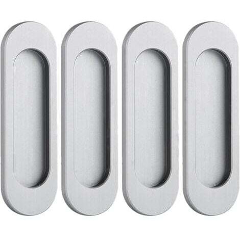 Lot de 4 poignées de porte coulissante ovales auto-adhésives en alliage d'aluminium sans perforation pour porte de grange