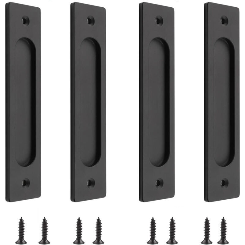 Lot de 4 poignées de porte coulissante rectangulaires encastrées en alliage d'aluminium avec vis de montage pour porte coulissante Noir mat