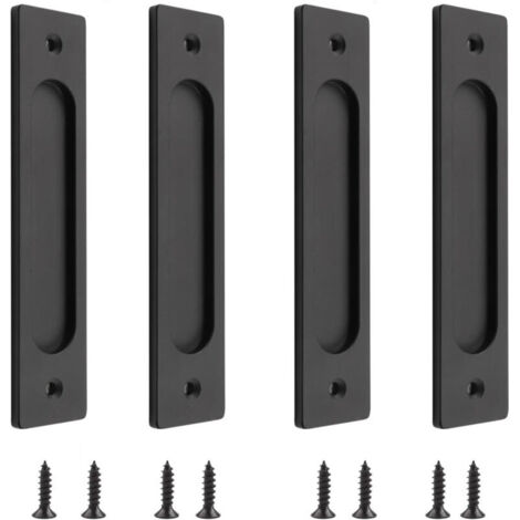 Lot de 4 poignées de porte coulissante rectangulaires encastrées en alliage d'aluminium avec vis de montage pour porte coulissante Noir mat