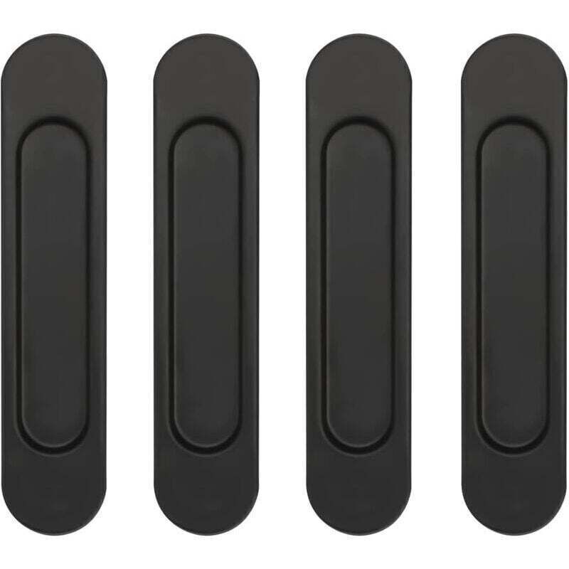 Lot de 4 poignées de porte coulissantes ovales auto-adhésives en alliage d'aluminium noir sans perforation pour portes coulissantes, fenêtres
