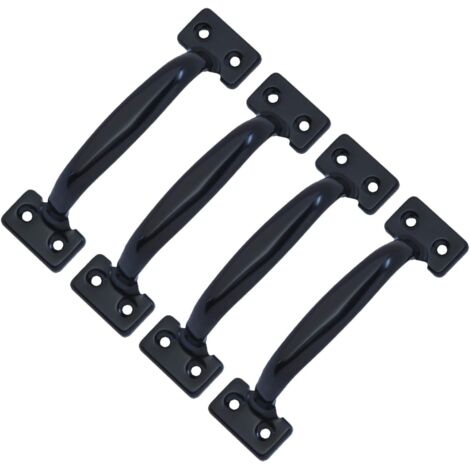Lot de 4 poignées de porte de grange rétro pour armoires de cuisine, distance entre les trous : 58 mm, fer noir
