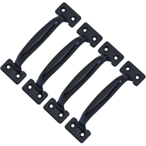 Lot de 4 poignées de porte de grange rétro pour armoires de cuisine, distance entre les trous : 82 mm, fer noir