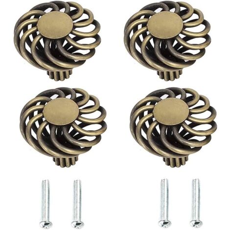 Lot de 4 poignées de porte de meuble en bronze antique, style cage à oiseaux vintage.