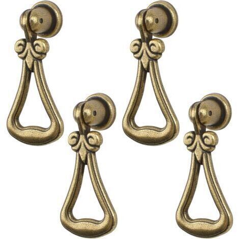 Lot de 4 poignées de suspension vintage en alliage de zinc avec anneau triangulaire pour armoires, armoires, placards, tiroirs, portes, meubles décoratifs - Vert bronze