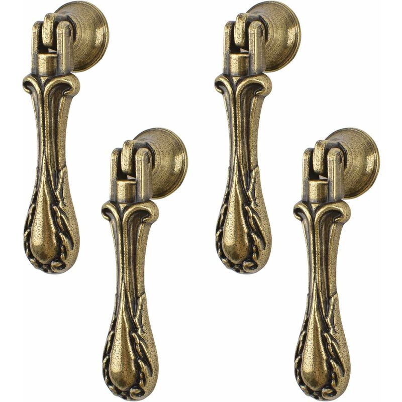 Lot de 4 poignées de suspension vintage sculptées en forme de goutte en alliage de zinc vert bronze à trou unique pour armoires, armoires, placards,
