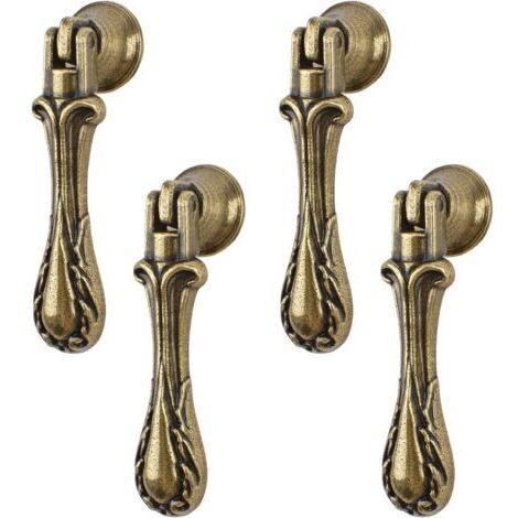Lot de 4 poignées de suspension vintage sculptées en forme de goutte en alliage de zinc vert bronze à trou unique pour armoires, armoires, placards, tiroirs, portes, meubles décoratifs