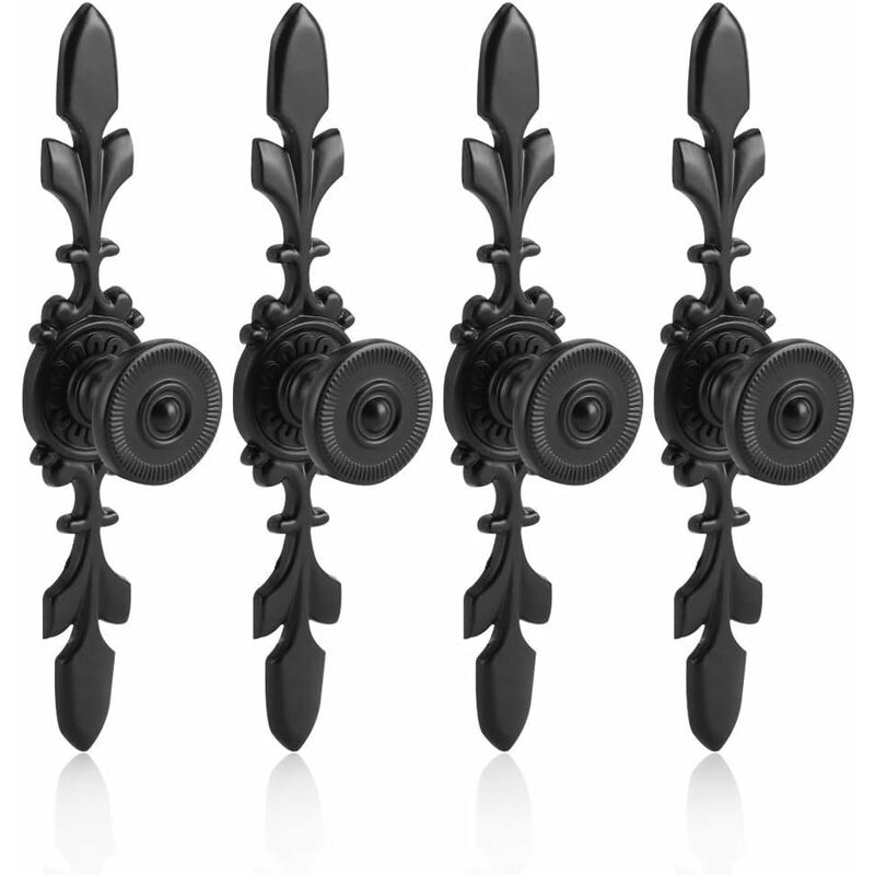 Lot de 4 poignées de porte de style vintage avec plaque arrière pour meubles de maison, tiroirs, armoire, armoire, placard avec vis (Noir)