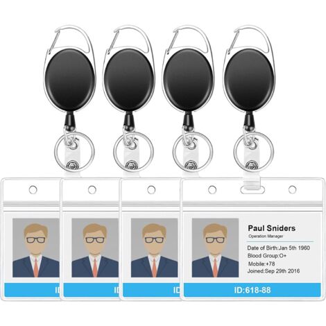 Lot de 4 porte-badges avec porte-clés, étuis horizontaux pour cartes
