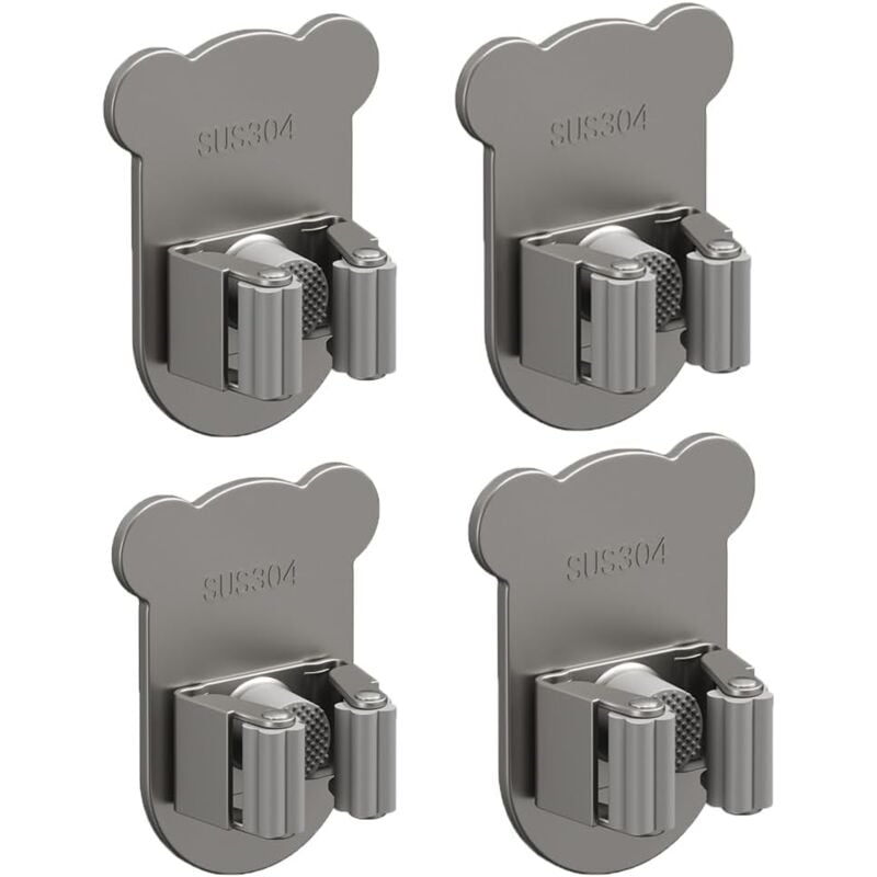 Lot de 4 porte-balais en acier inoxydable SUS 304 imprimé dessin animé, sans perçage, pour mur, fort effet de serrage, outils de cuisine, garage,