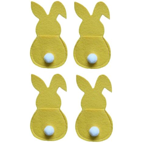 Lot de 4 porte-couverts lapin de Pâques, pochette à couverts lapin, pochette à fourchettes de Pâques, porte-ustensiles de table, organisateur d'ustensiles de cuisine pour les fêtes de Pâques - Jaune