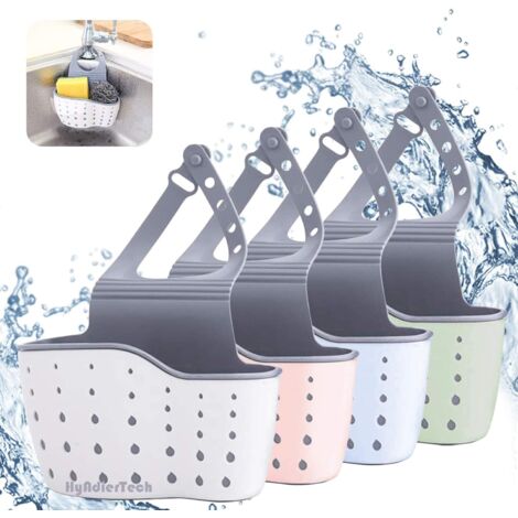 Lot de 4 porte-éponge pour évier de cuisine porte-savon éponge de salle de bain ventouse organisateur savon gommage accessoires de vaisselle (bleu, rose, beige, vert)