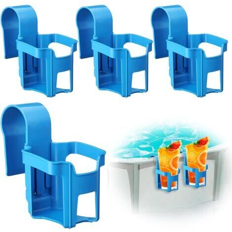 Lot de 4 porte-gobelets de piscine - Porte-gobelet à eau - Accessoires de piscine multifonction - Sans déversement - En plastique - Bleu