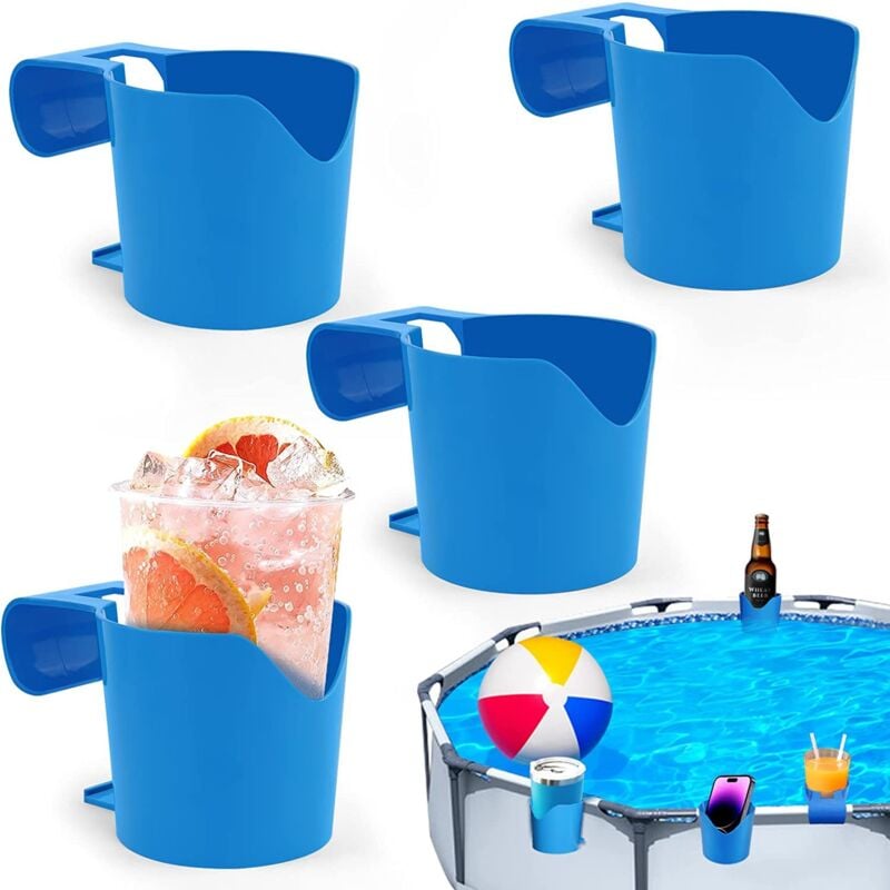 Lot de 4 porte-gobelets pour piscine hors sol, poteau rond de 5 cm ou moins, anti-éclaboussures, faciles à installer (lot de 4, bleu)
