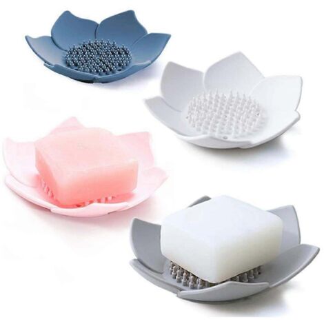 Lot de 4 porte-savons en silicone avec égouttoir. Porte-savon pour salle de bain ou douche. Plateau à savon pour évier de cuisine.