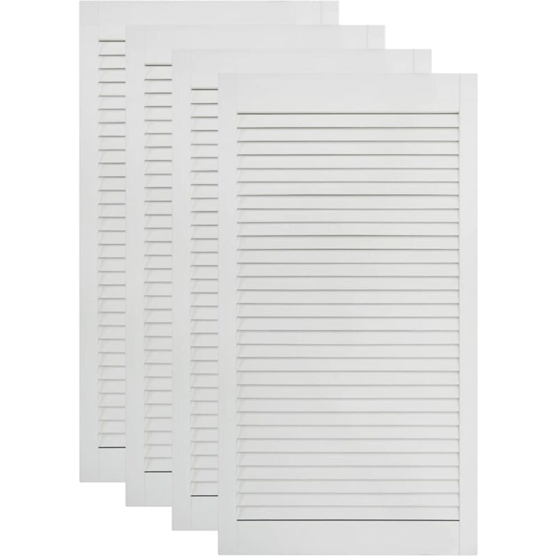 Lot de 4 portes bois de pin massif portes à persiennes portes d'armoire portes d'etagères revêtement pour placard penderie garde-robe blanc 99,3 x