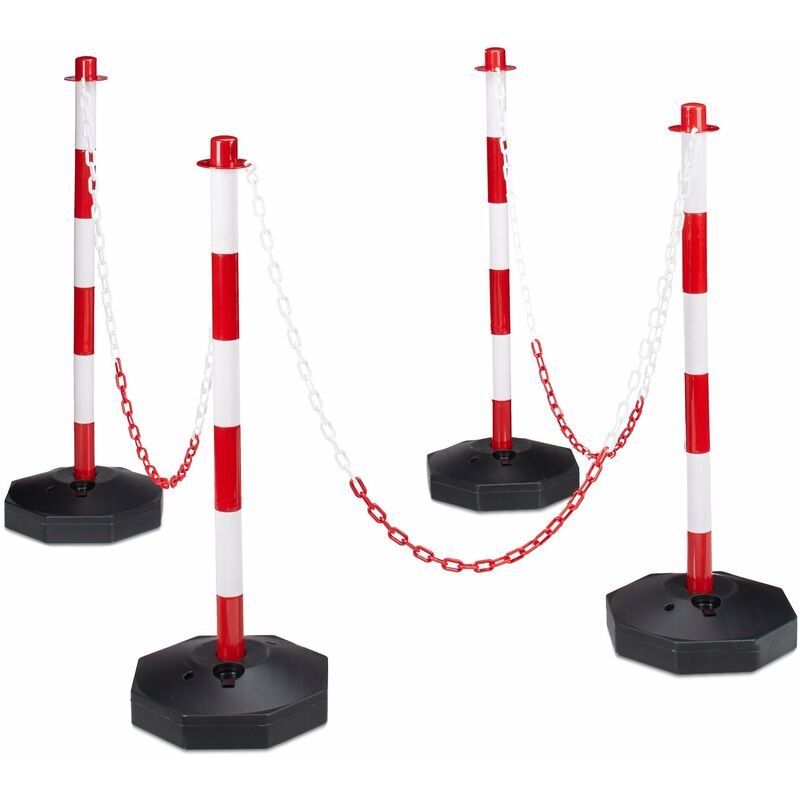 Lot de 4 poteaux barrière de signalisation et délimitation parking blanc et rouge
