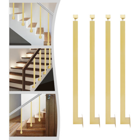Lot de 4 poteaux de garde-corps carrés dorés de 100 cm (fixation latérale) — Poteaux de garde-corps métalliques réglables à 43°, en fer, adaptés aux terrasses, balcons et escaliers