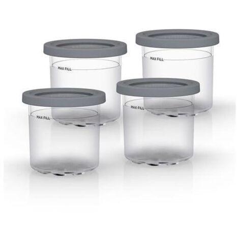 Lot de 4 pots avec couvercles compatibles avec Creami NC300EU Ninja Gris
