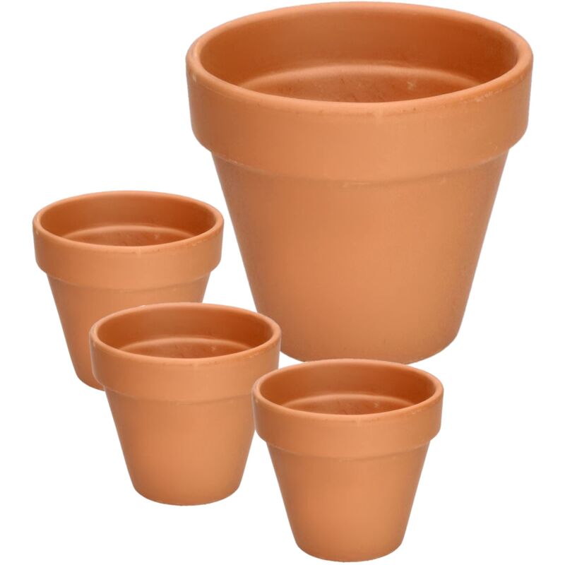 Lot de 4 pots de fleurs en terre cuite - 13 cm - Avec bord - Pour l'intérieur et le jardin