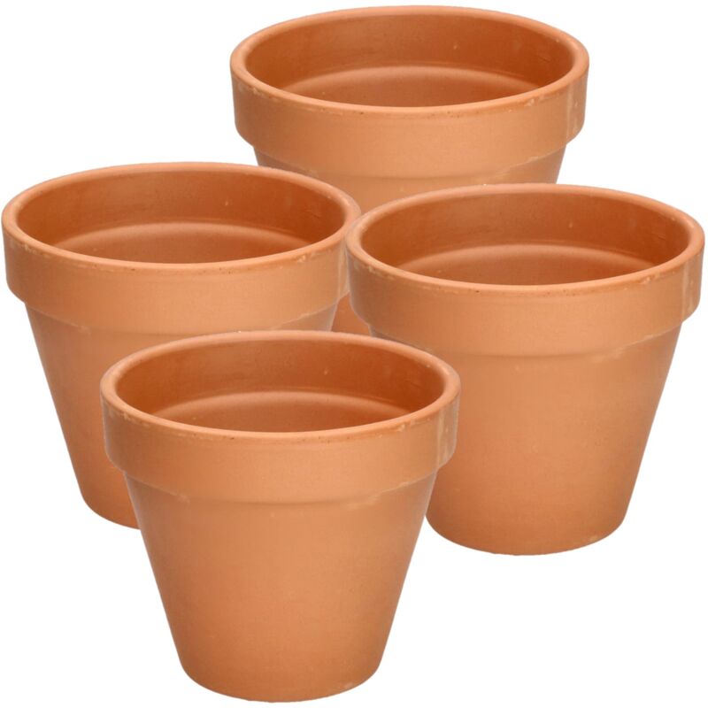 Lot de 4 pots de fleurs en terre cuite - 15 cm - Avec bord - Pour l'intérieur et le jardin