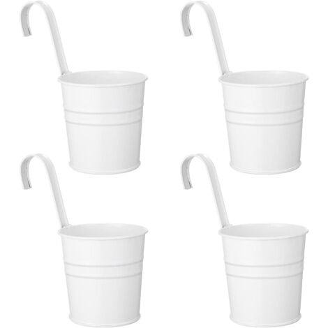 Lot de 4 Pots de Fleurs Suspendus Style Shabby Pots de Plantes Suspendus en Métal avec Crochets Extérieur Balcon Jardin Blanc