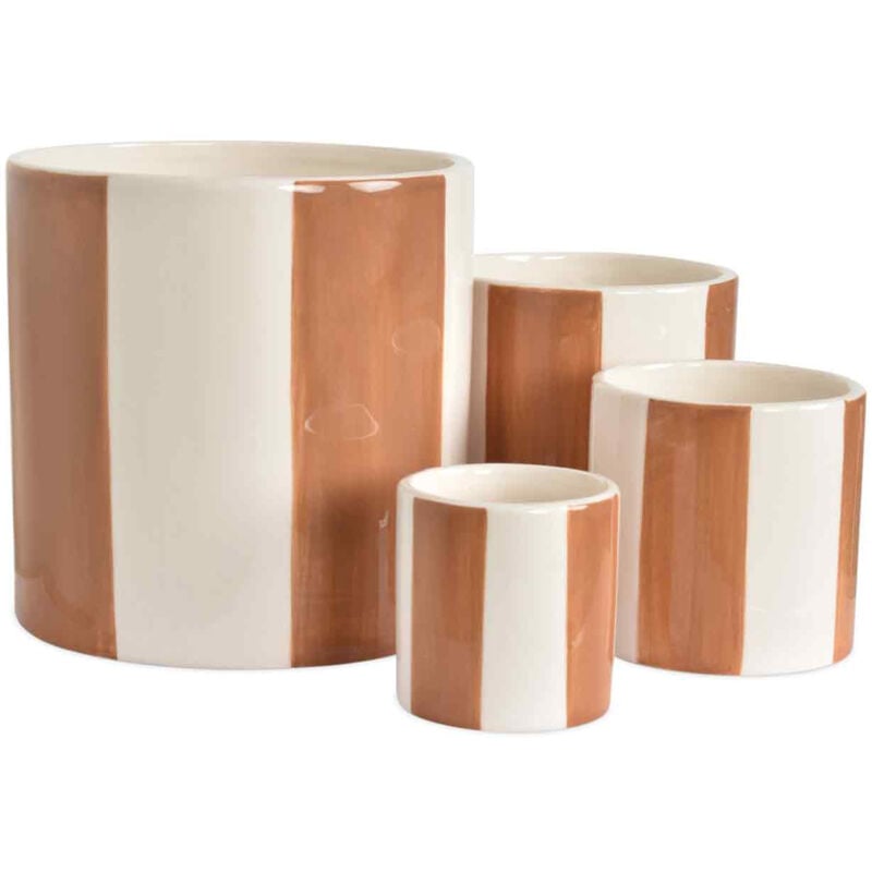 Lot de 4 Pots en céramique rayures marrons