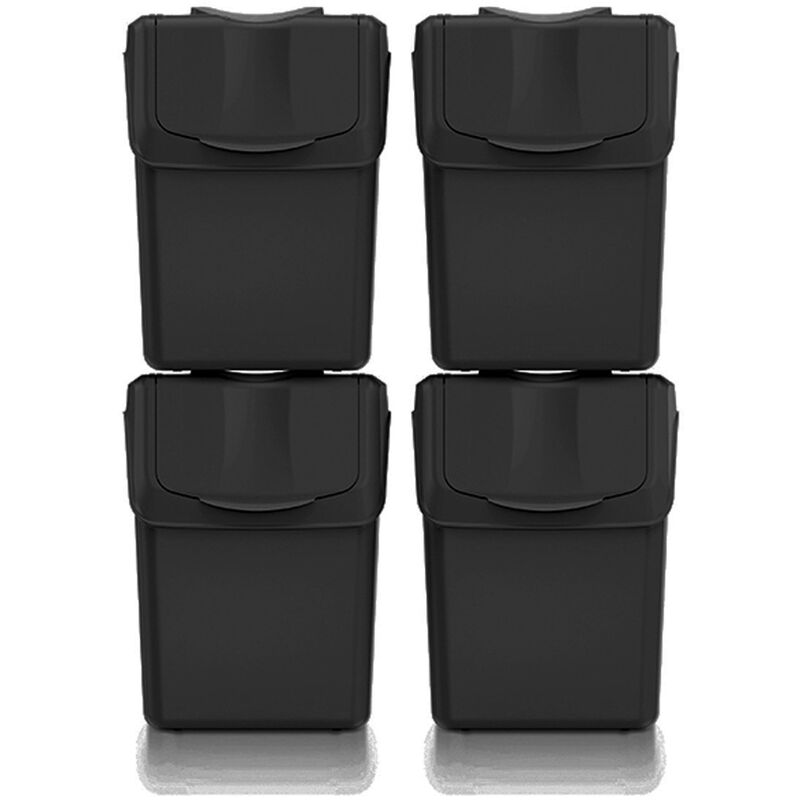 Keden - Lot de 4 poubelles sortibox 100% plastique recyclé, noir, 80L