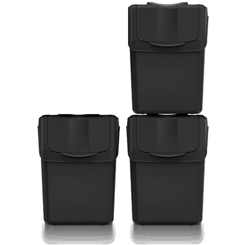Keden - Lot de 3 poubelles sortibox 100% plastique recyclé, noir, 60L
