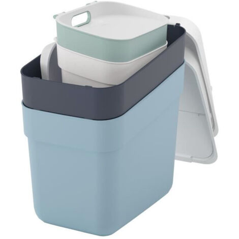 Lot de 4 Poubelles - READY TO COLLECT - CURVER - 5 L + 10 L + 2 x 20 L - Blanc/Vert/Bleu/Gris