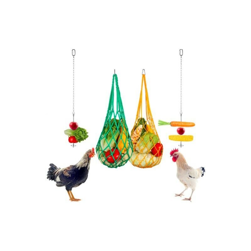 Lot de 4 Poulet Sac de Maille d'alimentation, Sac de Maille d'alimentation de Poulet, Sac en Filet Mangeoire Suspendue, Brochette Nourriture