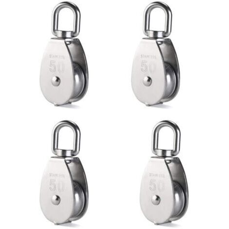 Lot de 4 poulies de levage m50 chargeant 400 kg, bloc de poulie de corde de levage pivotant en acier inoxydable 304 robuste