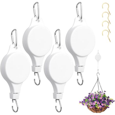 Lot de 4 poulies rétractables à suspendre pour plantes suspendues, crochets réglables pour paniers de plantes, mangeoire à oiseaux, lumière de croissance de plantes, utilisation en intérieur et