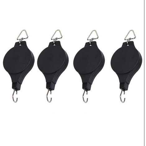 Lot de 4 poulies rétractables et réglables pour plantes avec 4 crochets de plafond blancs