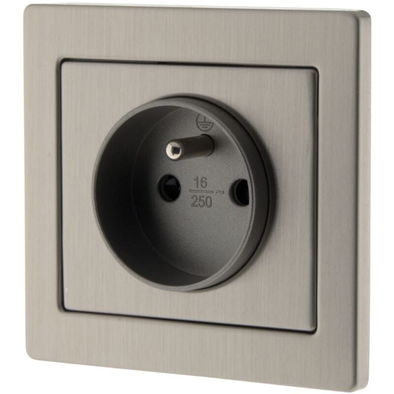 Zenitech - Lot de 4 prises 2P+T encastrables - Inox - Art'Flat