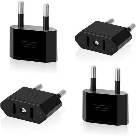 Lot de 4 Prises de Voyage US vers EU Prise USA vers 2 Broches Euro / Allemagne Prise Amérique / Canada / Mexique Prise de convertisseur Adaptateur pour appareils avec Alimentation US (Noir)