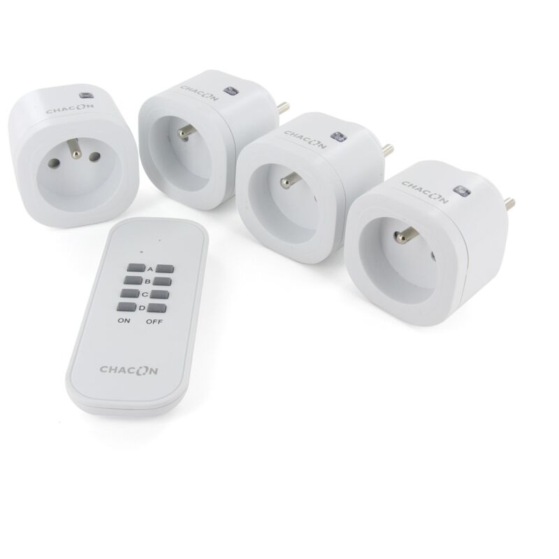 Set de 4 mini prises On/Off + télécommande - 2300W - Blanc Chacon
