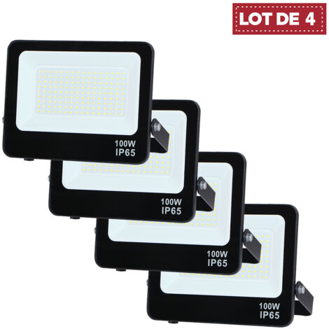 Lot de 4 - Projecteur Lampe 100W Noir 6500K Étanche IP65 10000lm Extra Plat