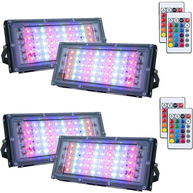 Lot de 4 Projecteur,50 W RGB LED,IP66 étanche avec télécommande