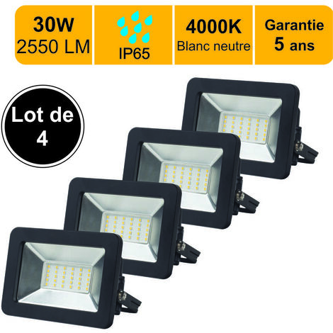 Lot de 4 projecteurs LED 30W 2550 LM 4000K IP65 connexion en direct - garantie 5 ans