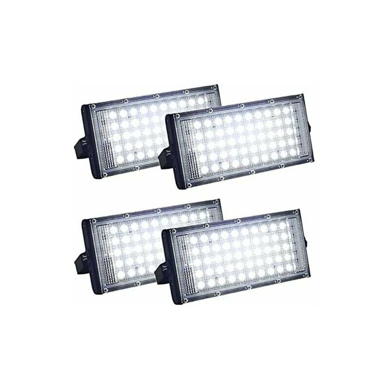 Lot de 4 projecteurs led d'extérieur ultra lumineux IP66 étanche pour cour, garage, terrain de sport (50 w)